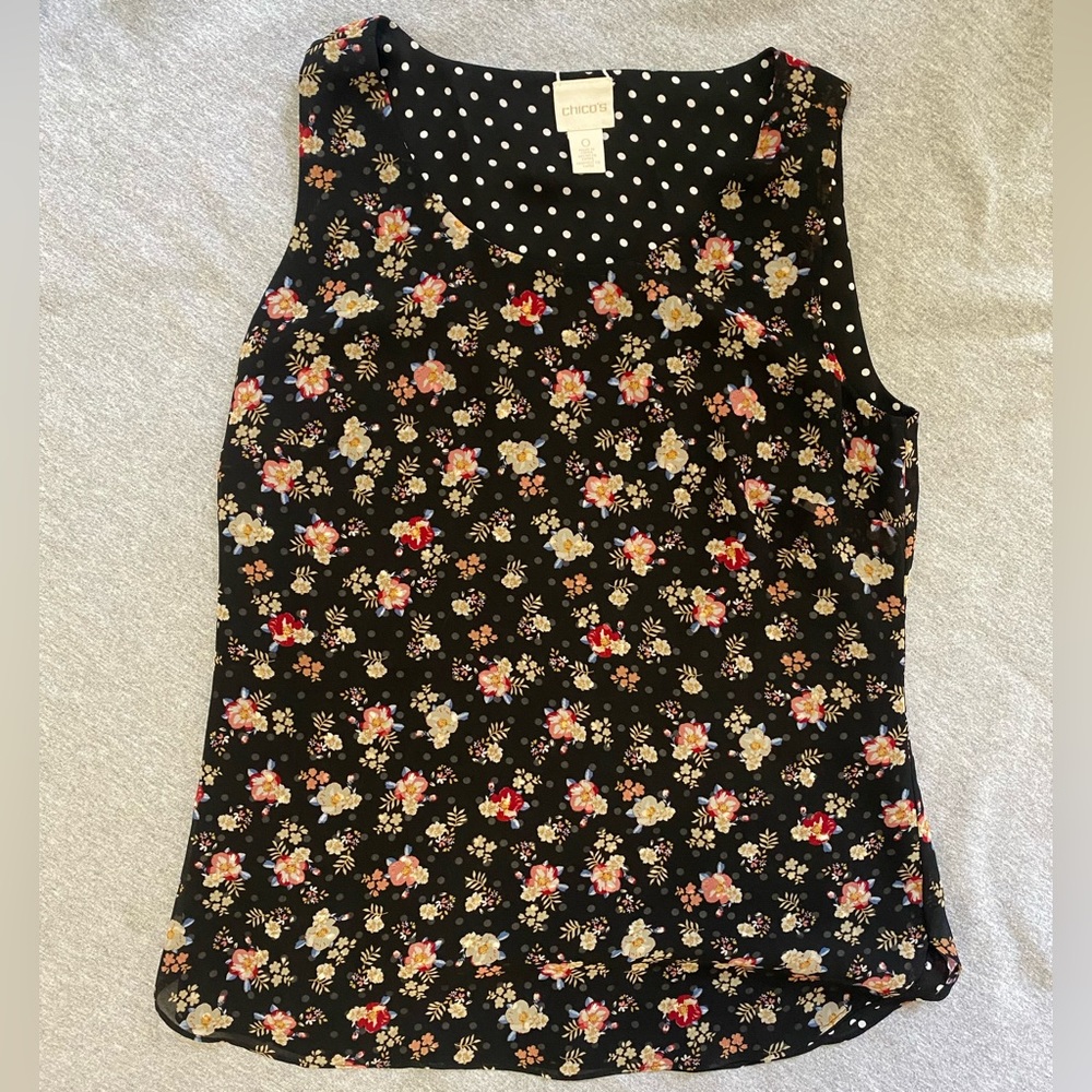 Reversible Tank Black Polka Dot/ black with floral print size 4-6